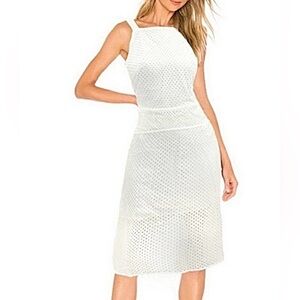 NEW Revolve X Line & Dot Eyelet Apron Square Halter Midi Dress Size M in White